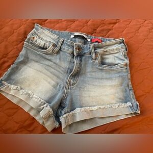 Light Blue Denim Shorts with Frayed Hem